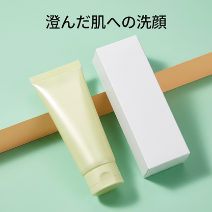 ミントとアプリコットの背景に配置した洗顔料