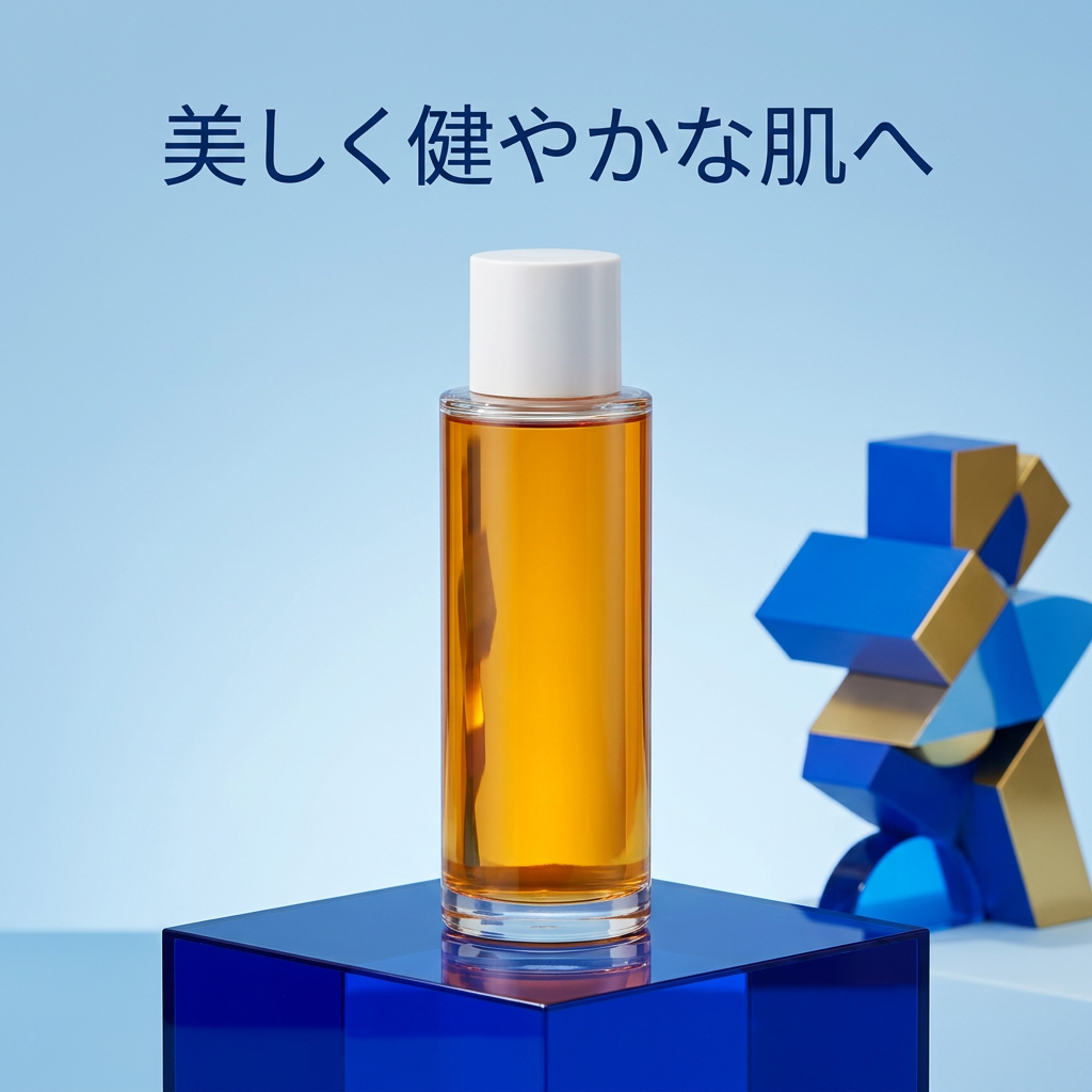 ブルーの台に置いた透明ボトルのイメージ